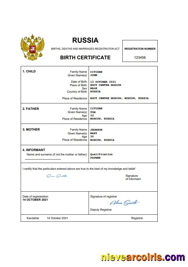Russia vital record birth certificate